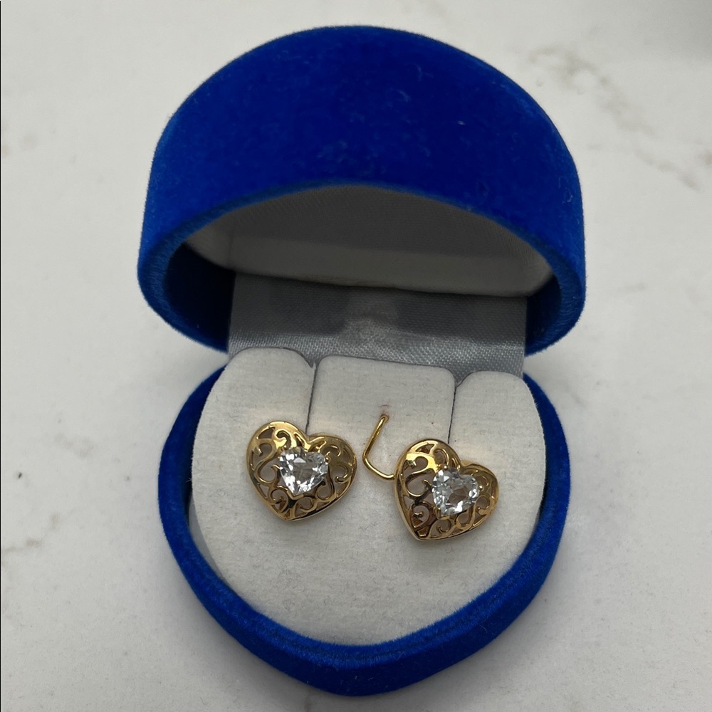 Gold Heart Earrings with Crystal Details